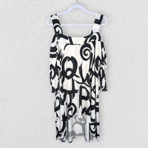 IC by Connie K Top Black White Artsy Cold Shoulder Hi-Lo Tunic Size XXL